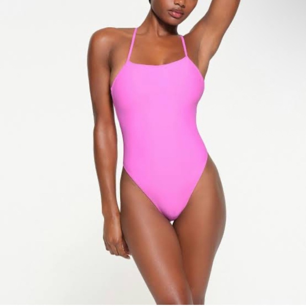 SKIMS recycled swim cami one piece in neon orchid